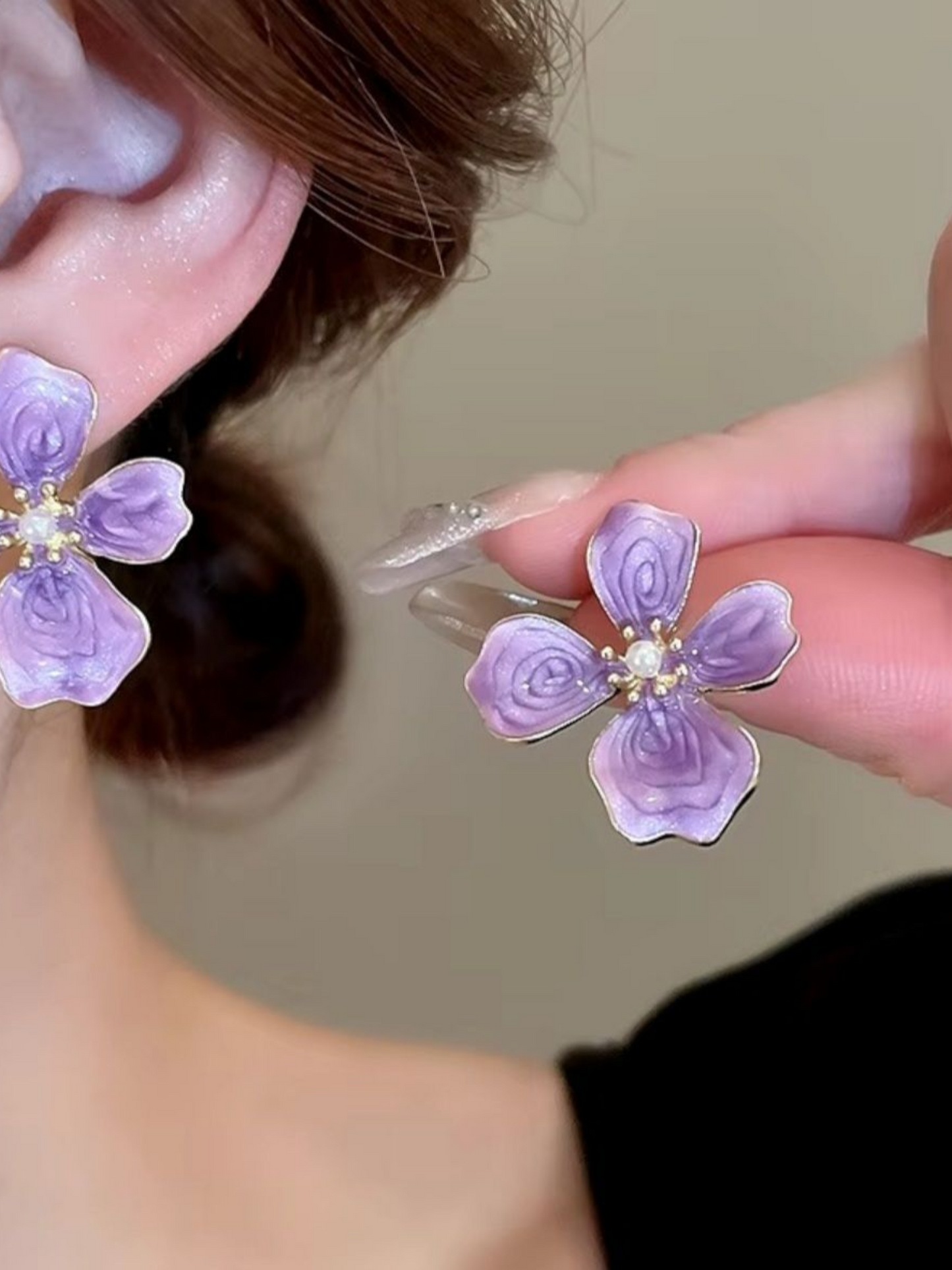 The Four Petals Lavender Korean Earrings