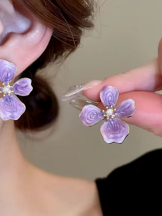 The Four Petals Lavender Korean Earrings