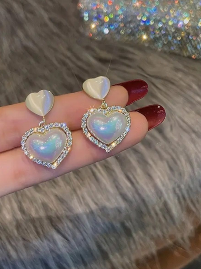Eternal Love Opal Double Hearts Korean Earrings