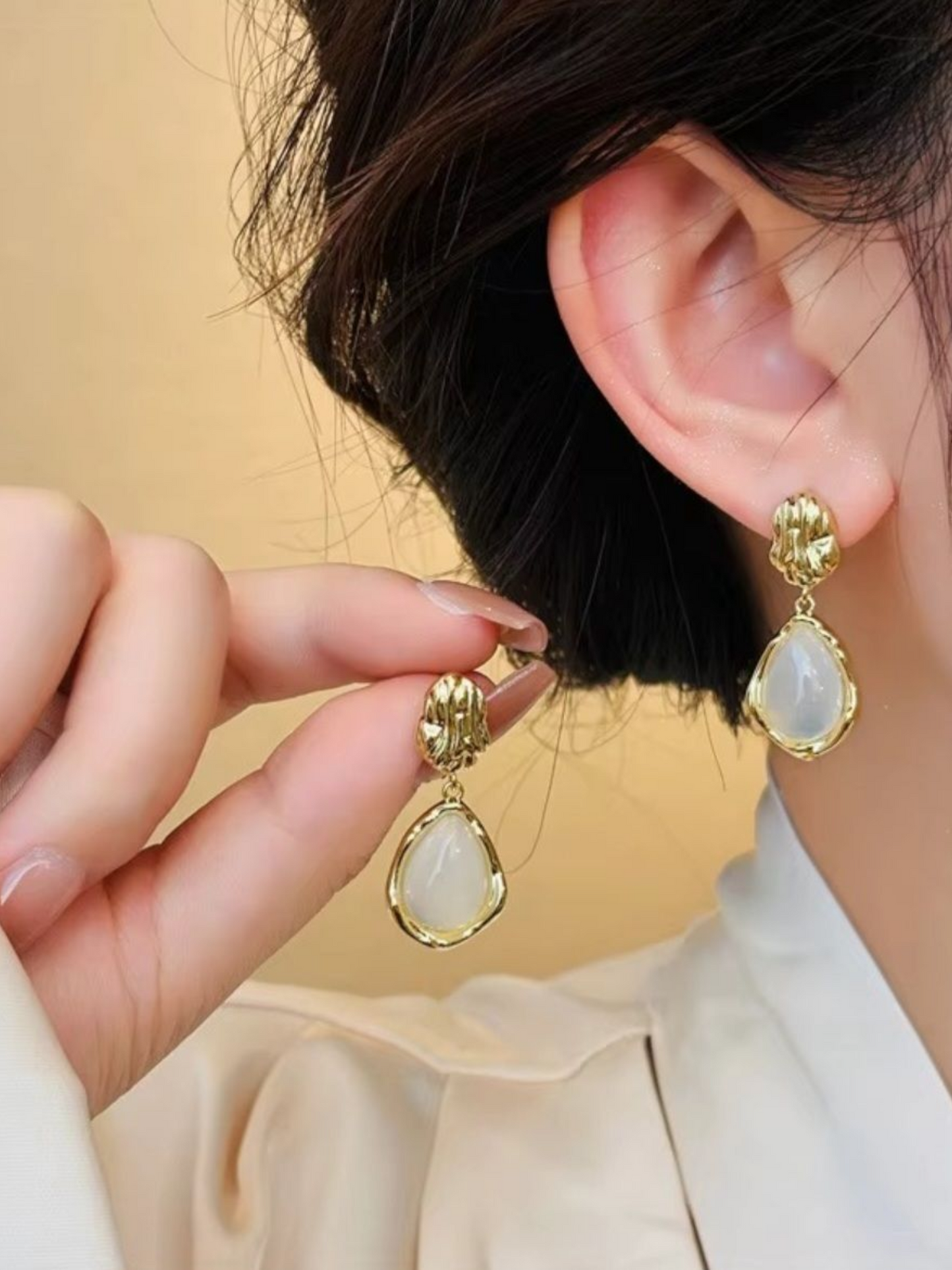 Golden Opal Korean Waterdrop Earrings