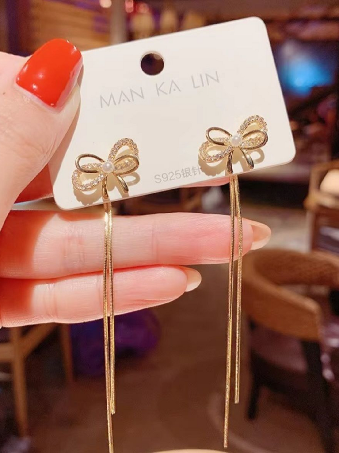 Golden Bow Tassels Korean Long Earrings