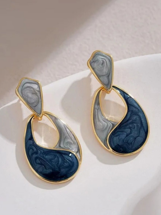 Silver Blues Korean Teardrop Earrings