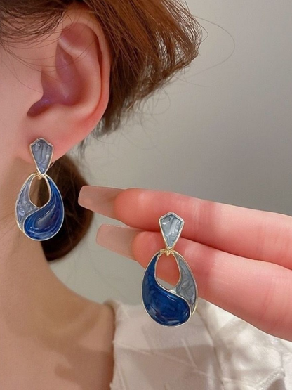 Silver Blues Korean Teardrop Earrings
