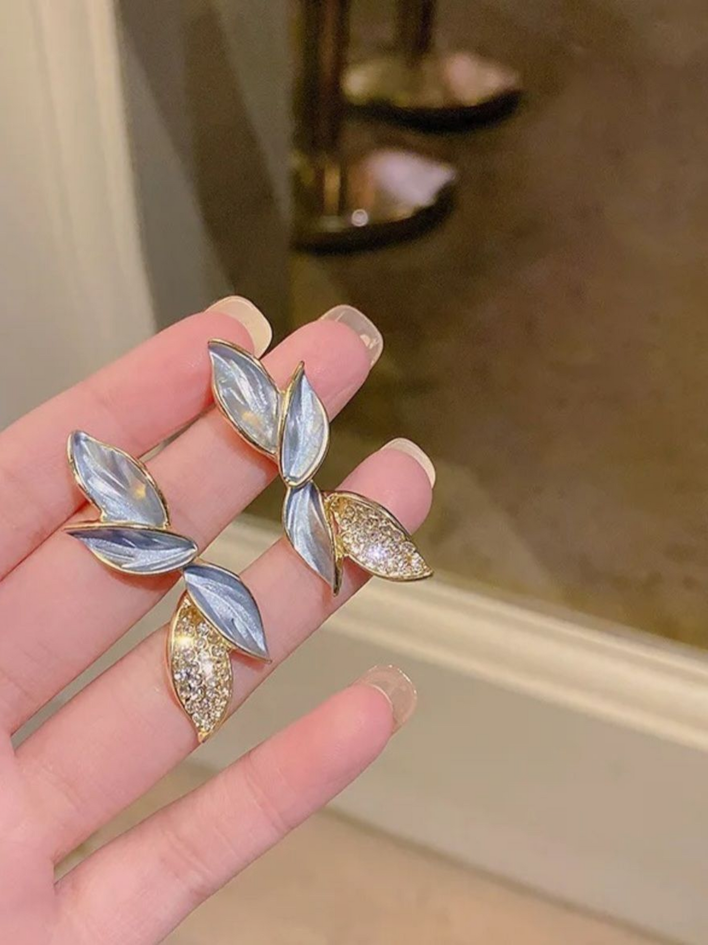 Trending Leaf Let Blue Cascade Korean Earrings