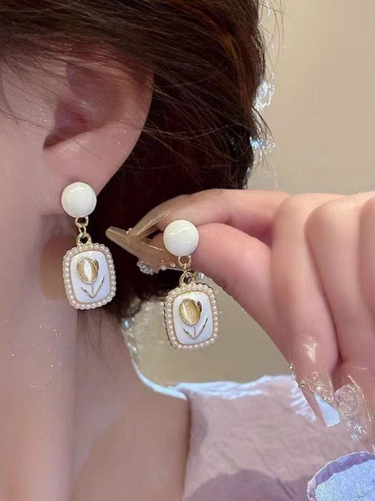 Slate Enamel Flower Drops Korean Earrings