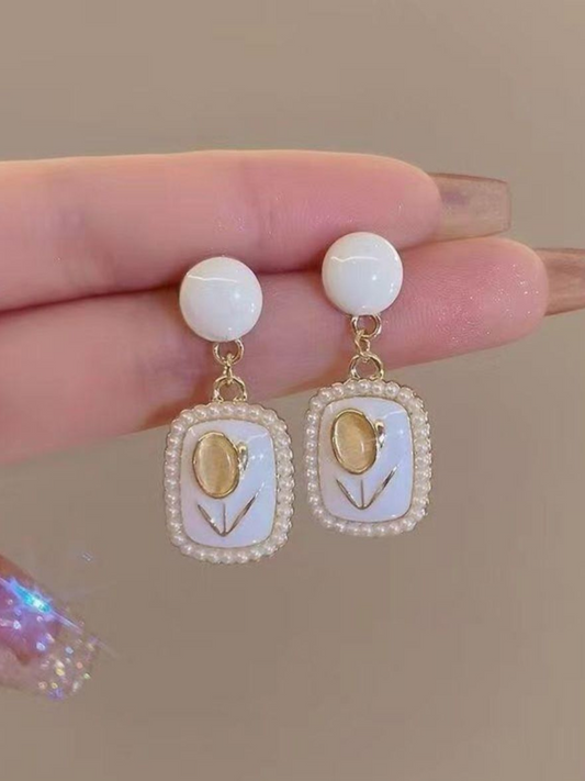 Slate Enamel Flower Drops Korean Earrings