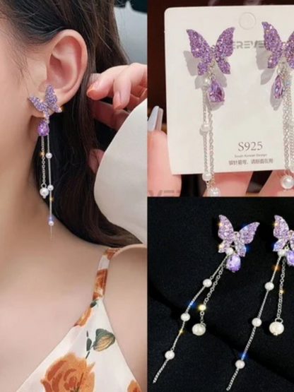 Trending Lavender Butterfly Tassles Korean Earrings