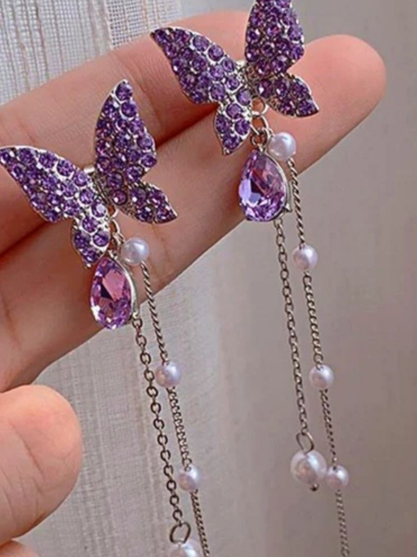 Trending Lavender Butterfly Tassles Korean Earrings