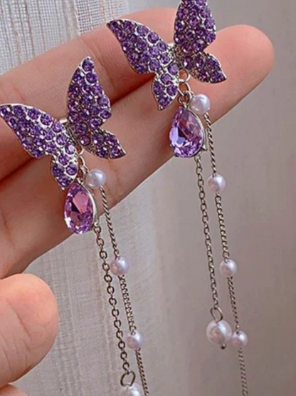 Trending Lavender Butterfly Tassles Korean Earrings