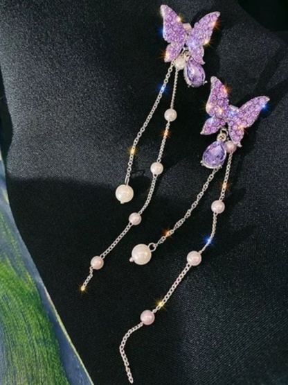Trending Lavender Butterfly Tassles Korean Earrings