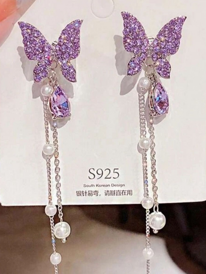 Trending Lavender Butterfly Tassles Korean Earrings