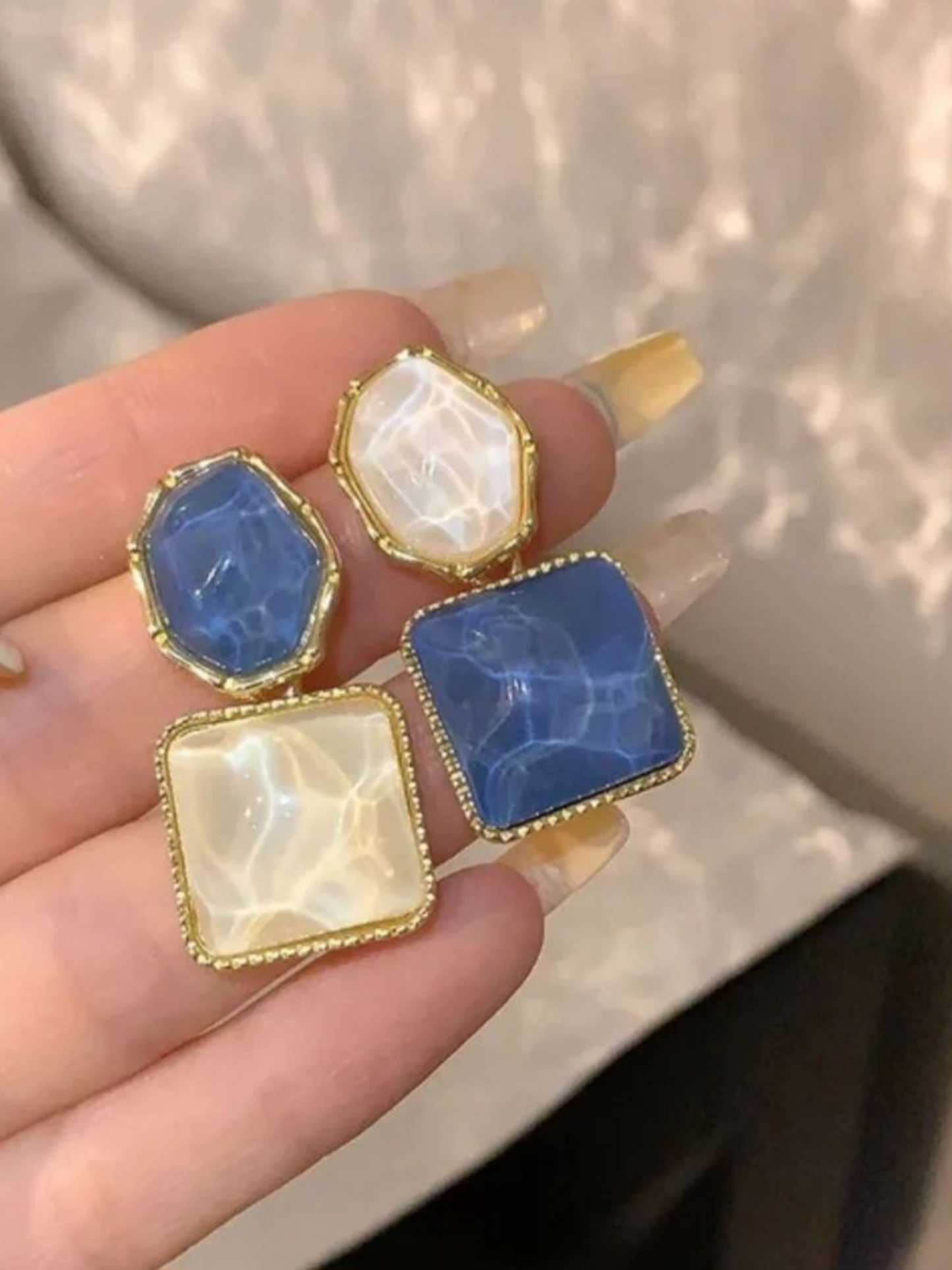 Royal Gala Reverse Blue and White Stone Korean Earrings