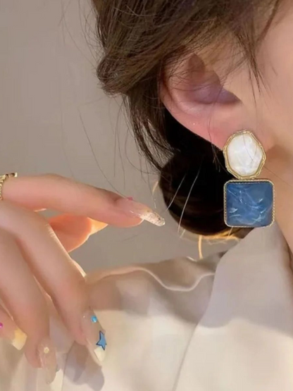 Royal Gala Reverse Blue and White Stone Korean Earrings