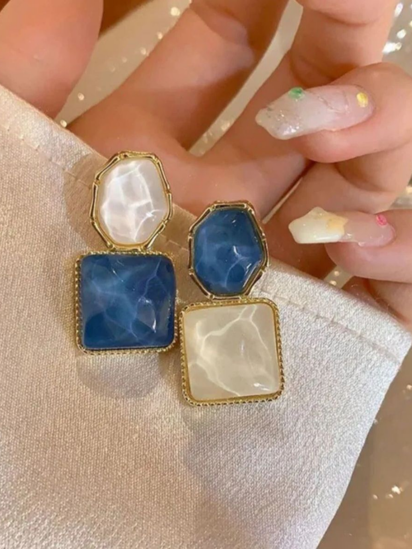Royal Gala Reverse Blue and White Stone Korean Earrings