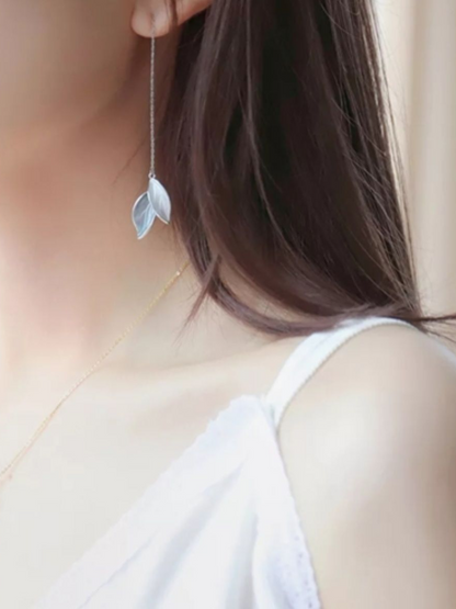 Blue Leaf Tassel Korean Earrings