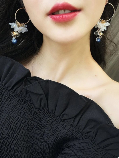 Blossoms Of the Snow Korean Tassel Earrings