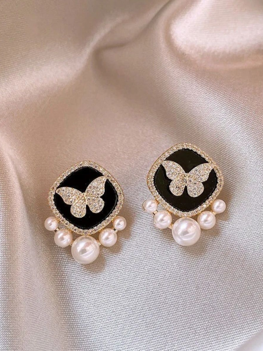 Butterfly On Pearls Korean Statement Earrings