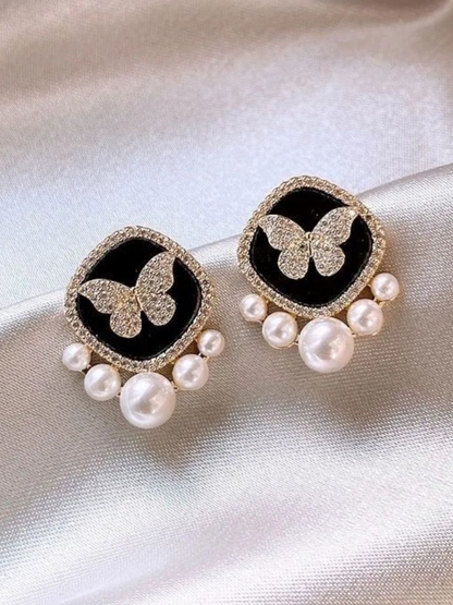 Butterfly On Pearls Korean Statement Earrings