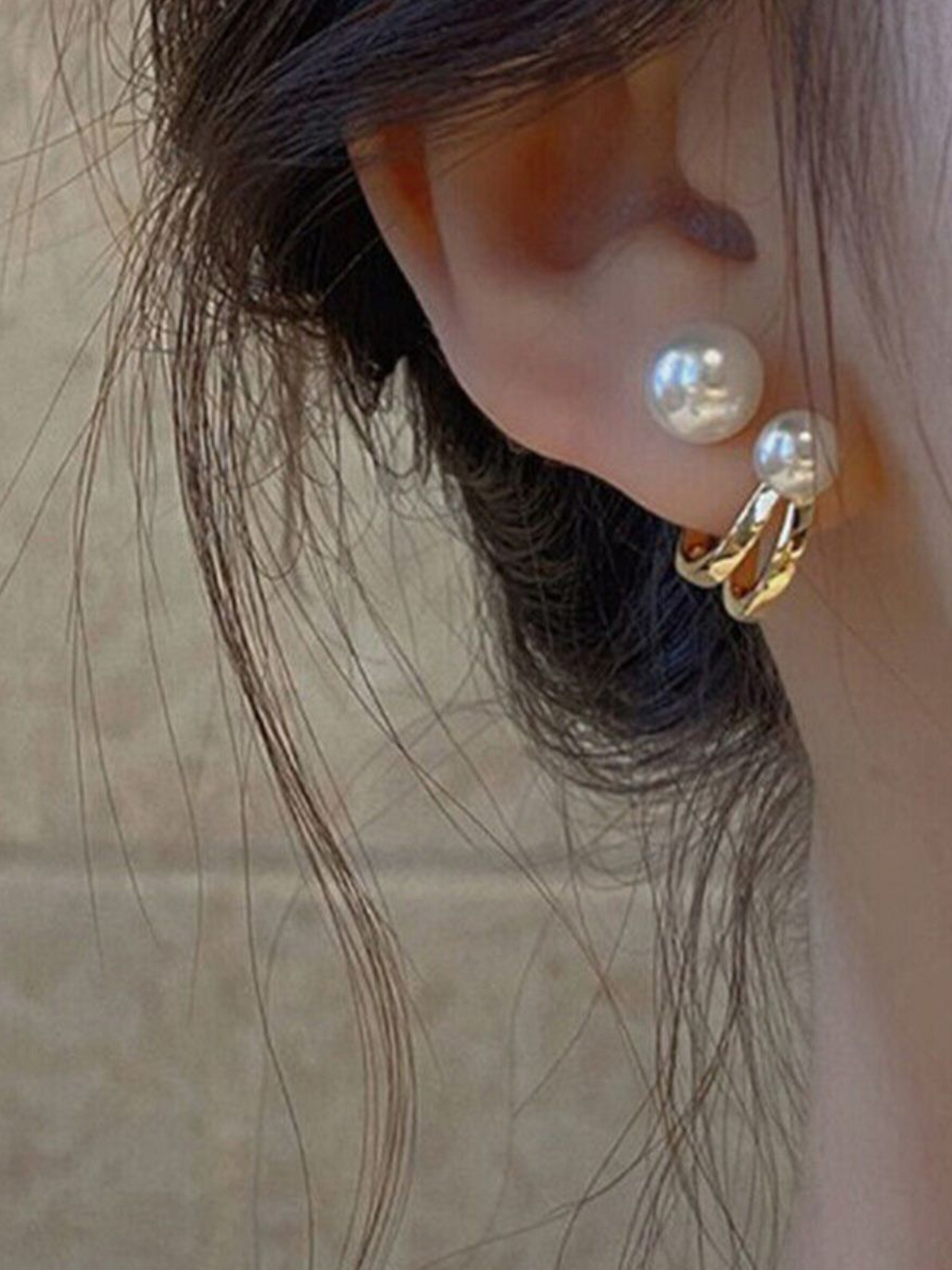 Double Pearl Korean Studs