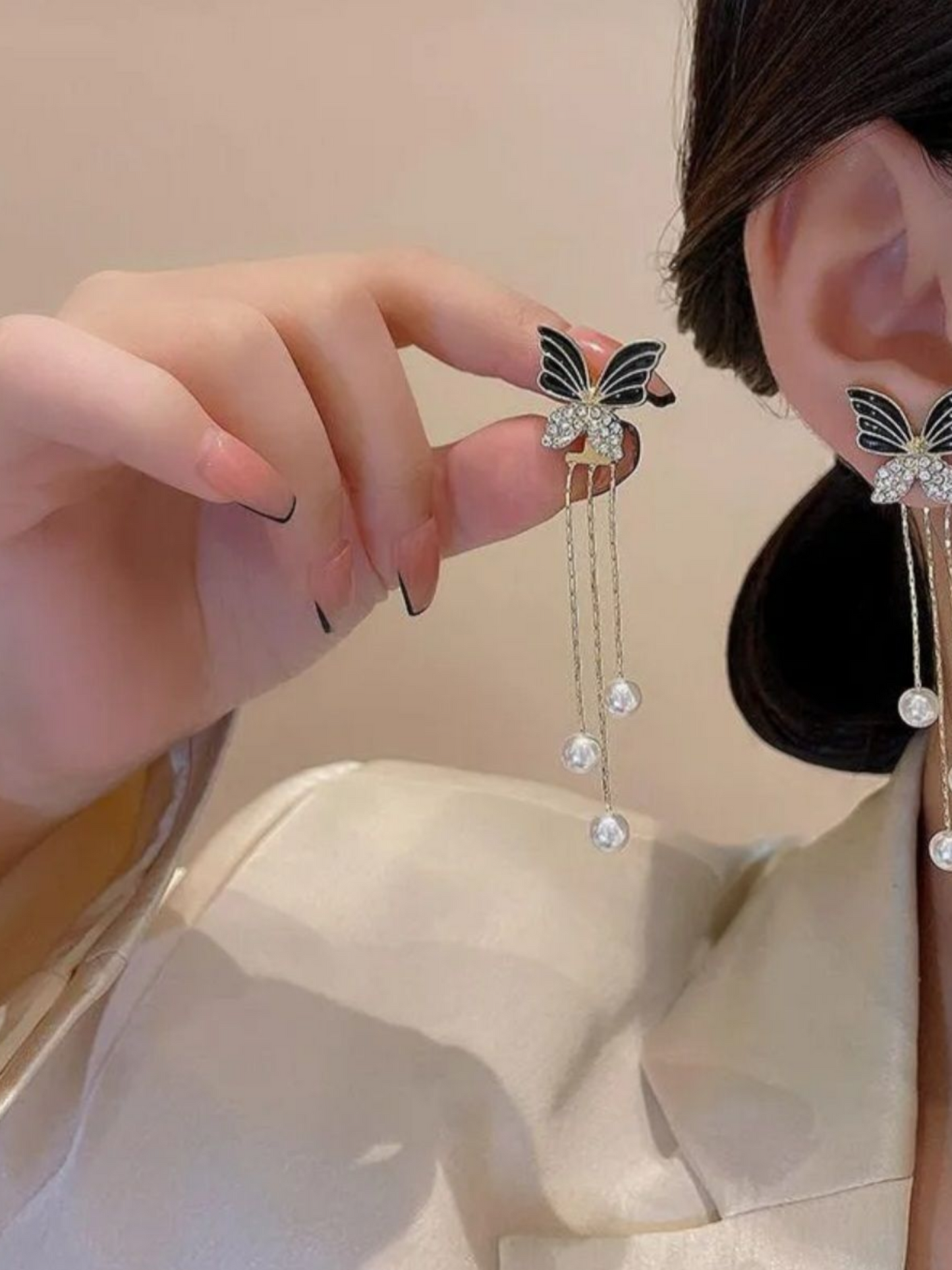Black And Gold Butterfly Pearl Korean Dangles
