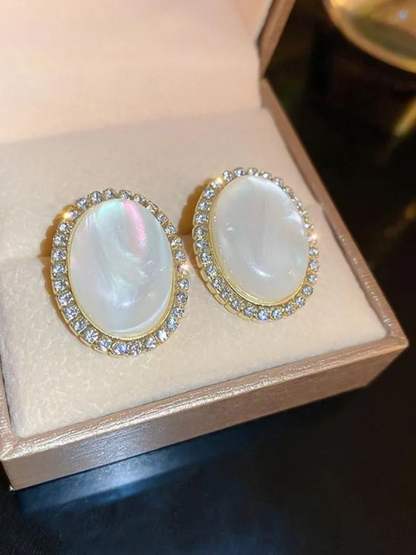Classic Big Opal Oval Studs Korean Earrings