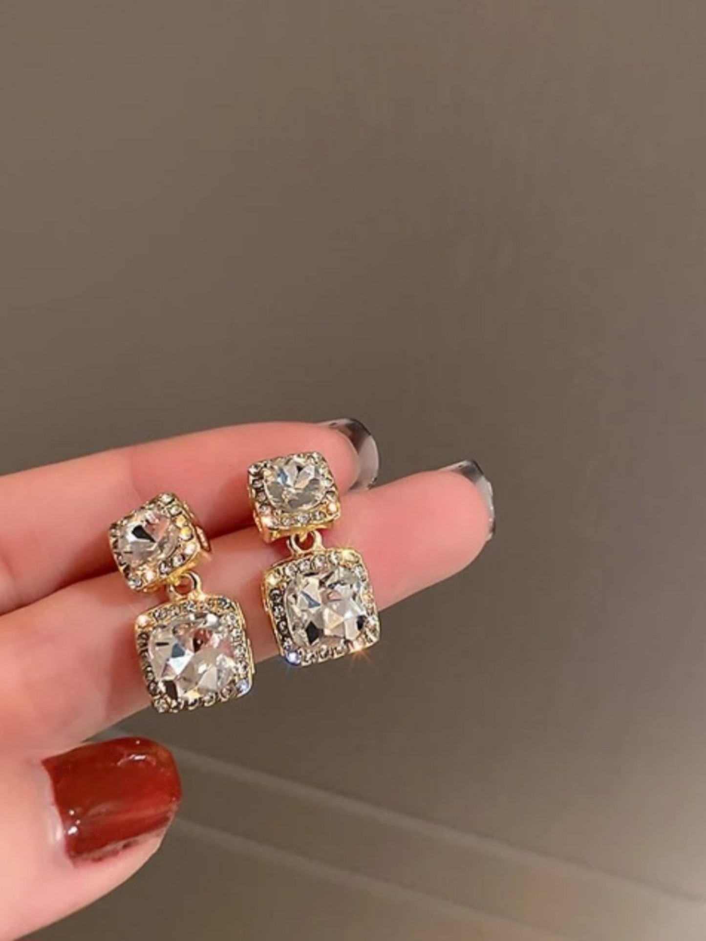 Crystal Squares Cubic Zerconia Korean Earrings