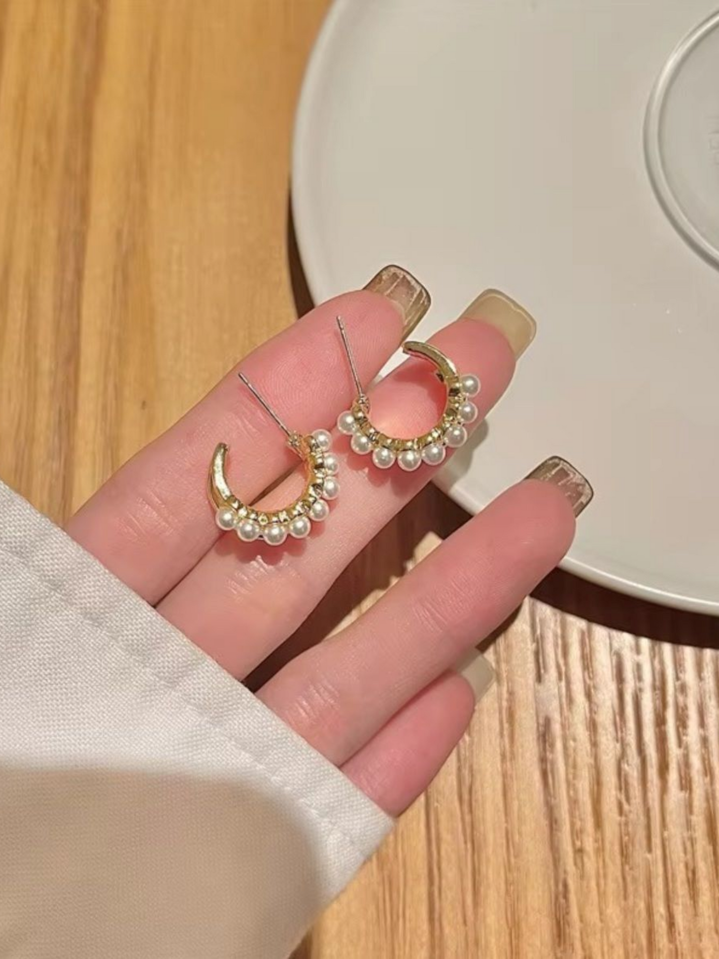 Pearl And Gold Trending Korean Earring Hoops