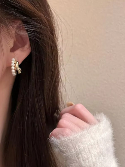 Pearl And Gold Trending Korean Earring Hoops