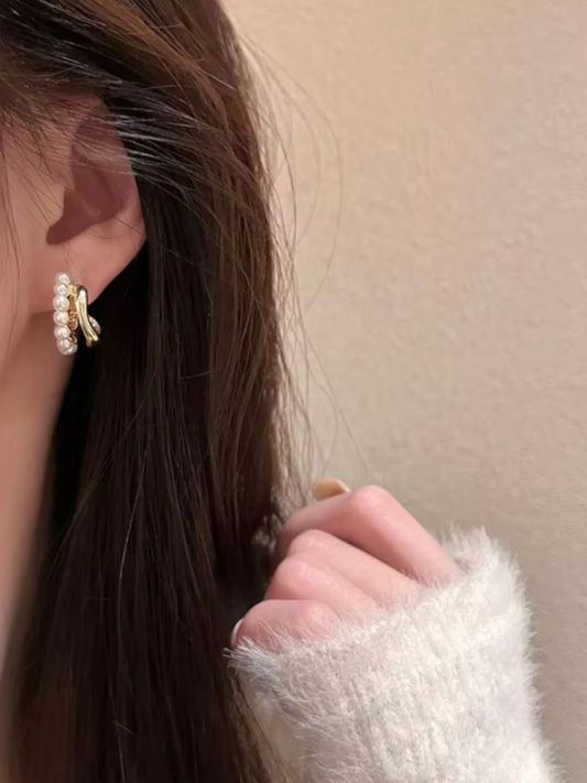 Pearl And Gold Trending Korean Earring Hoops