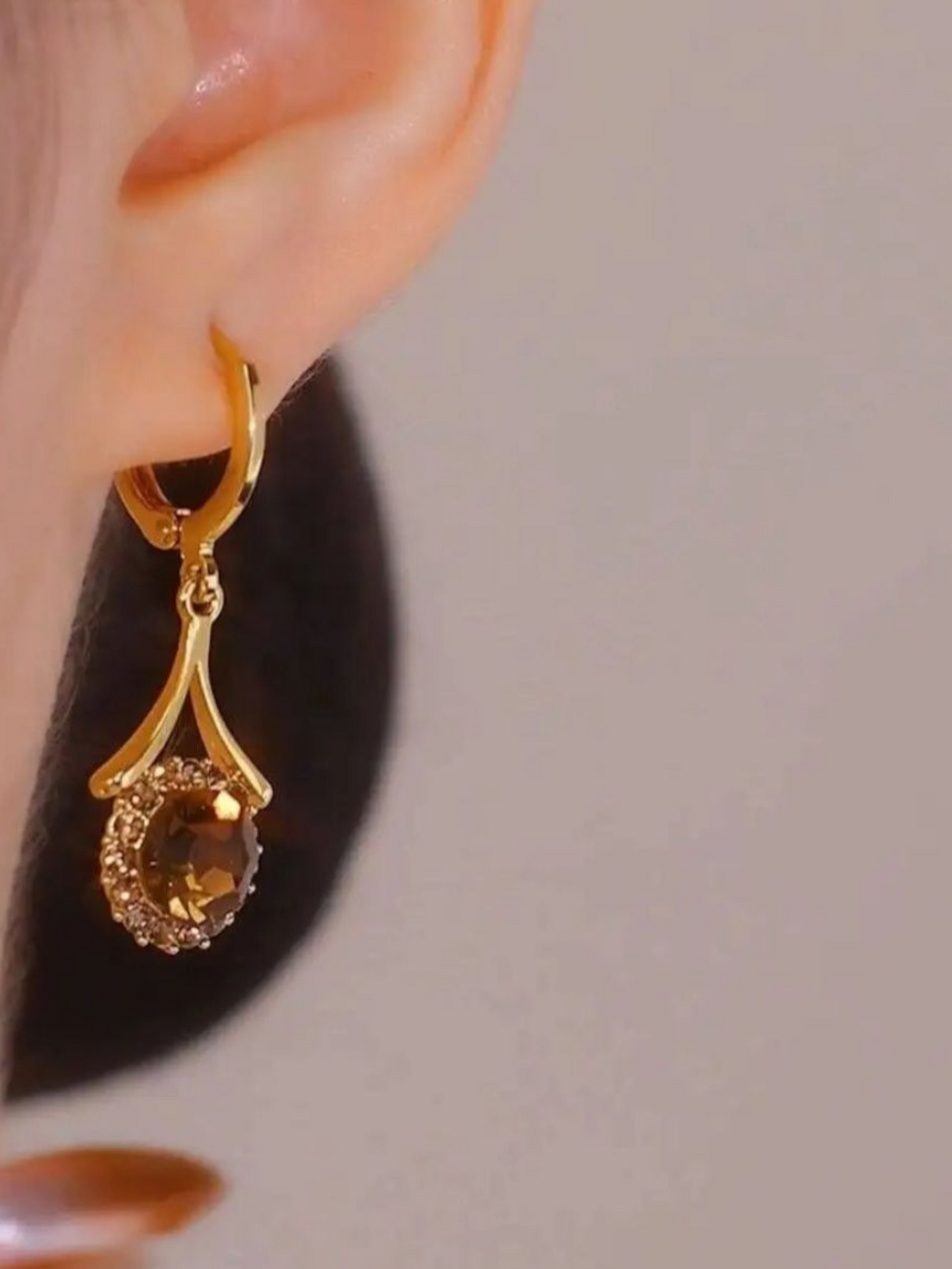 Brown Stone Coffee Drops Korean Earrings