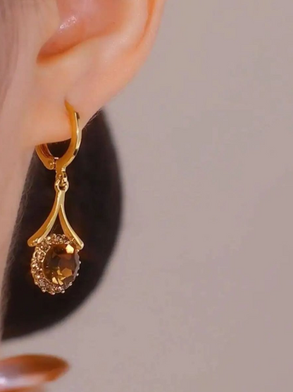 Brown Stone Coffee Drops Korean Earrings