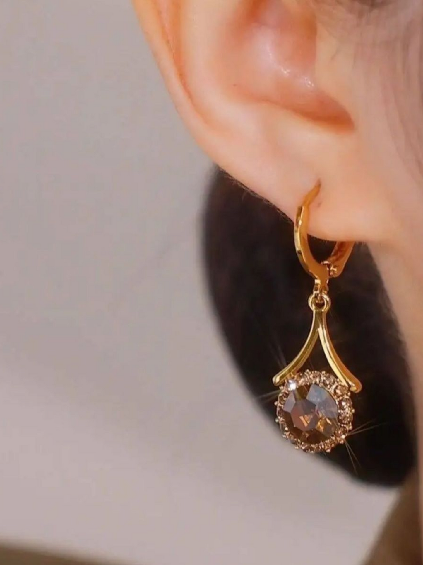 Brown Stone Coffee Drops Korean Earrings