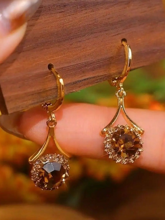 Brown Stone Coffee Drops Korean Earrings