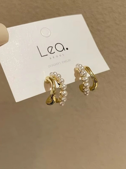 Pearl And Gold Trending Korean Earring Hoops