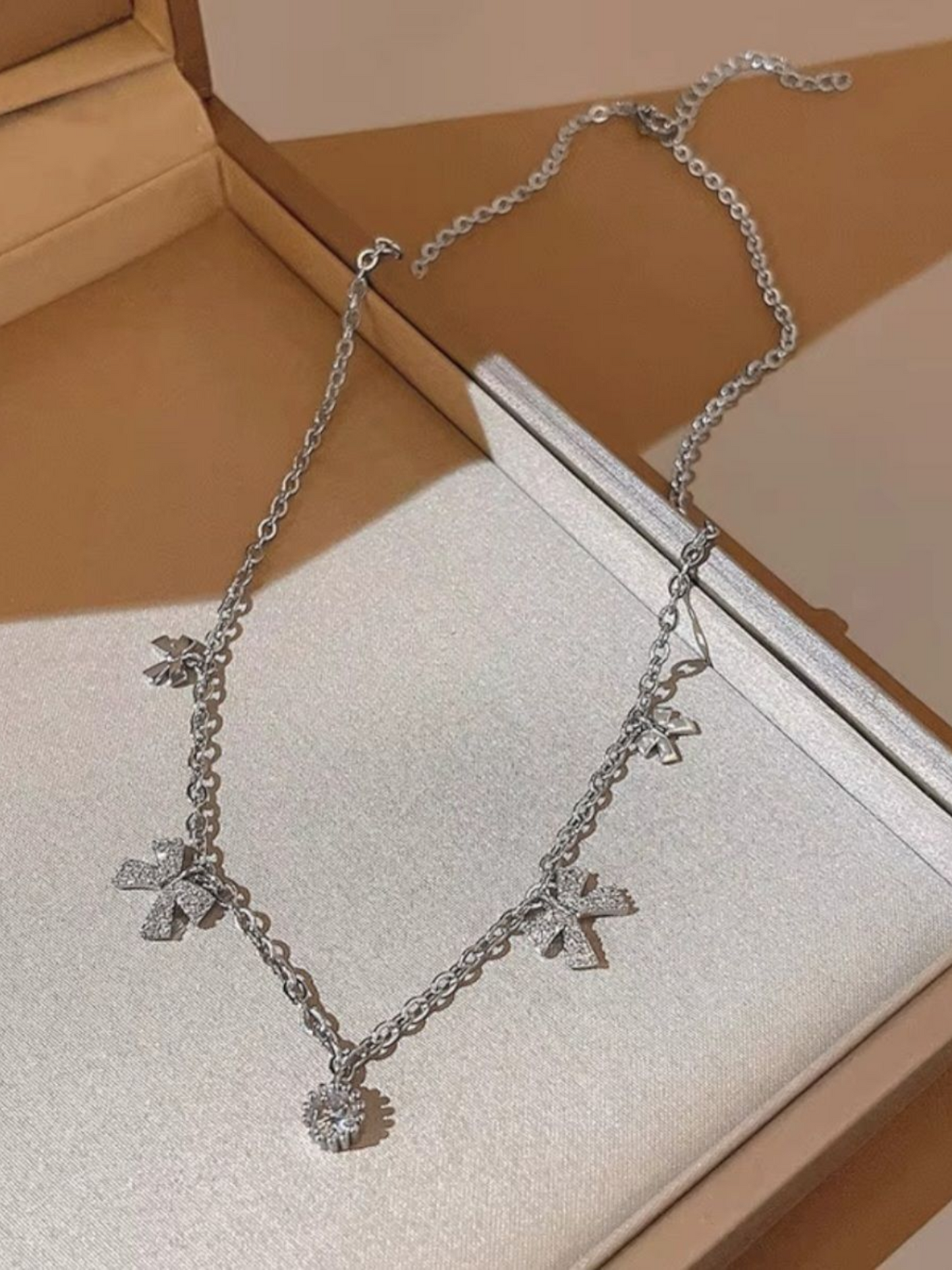 Bows And Vows - Sleek And Thin Bow Charms Anti Tarnished Necklace