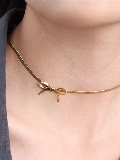 Bow knot Golden Flat Chain High Quality Necklace
