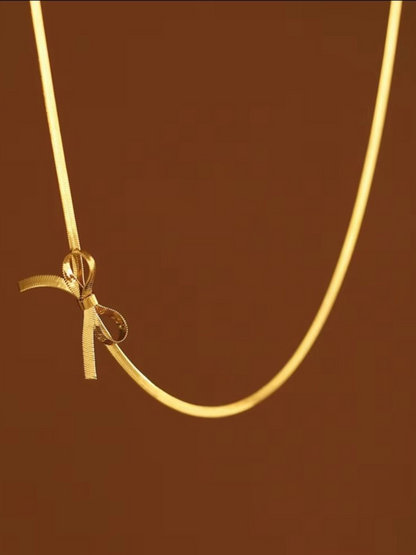 Bow knot Golden Flat Chain High Quality Necklace