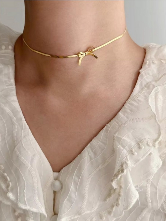 Bow knot Golden Flat Chain High Quality Necklace