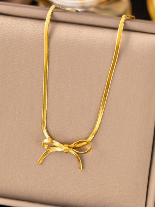 Bow knot Golden Flat Chain High Quality Necklace