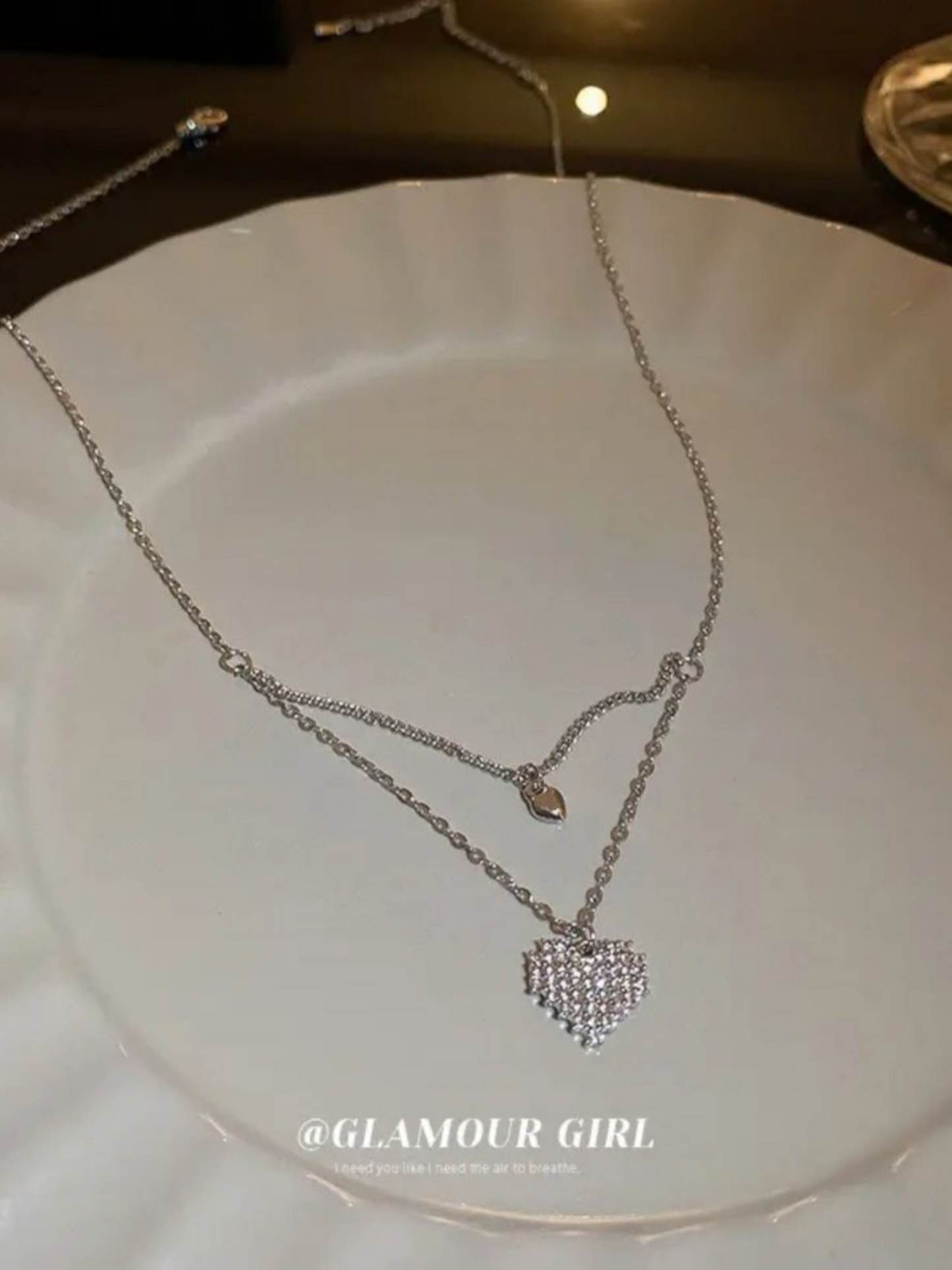 Double Layered Heart On Heart Rhinestone Studded Beautiful Necklace