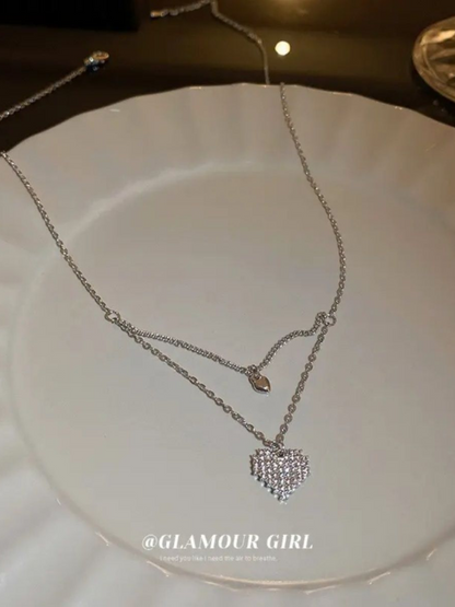 Double Layered Heart On Heart Rhinestone Studded Beautiful Necklace