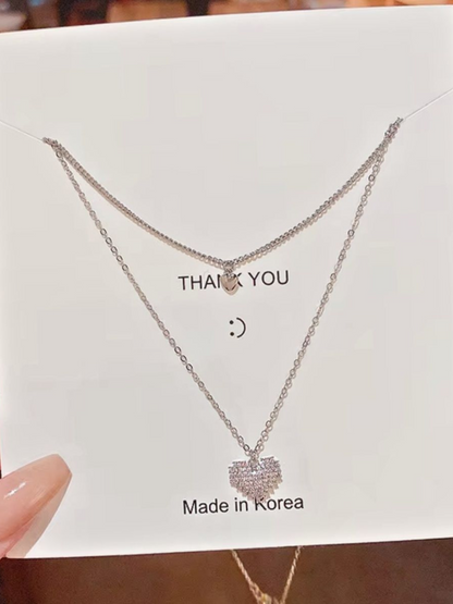 Double Layered Heart On Heart Rhinestone Studded Beautiful Necklace
