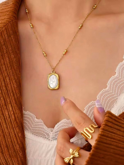 Beaded Chain Rose Engraved Heavy Pendant Necklace
