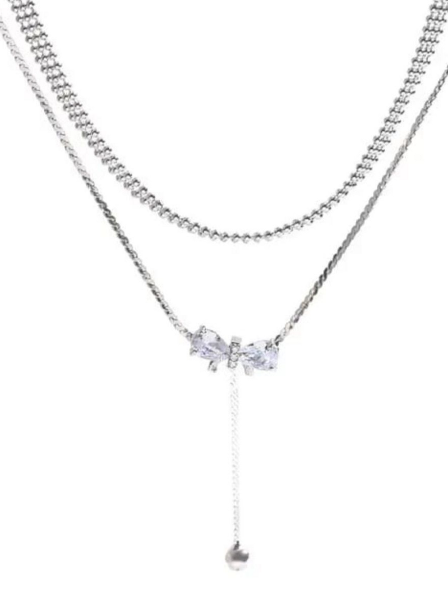 Double Layered Tassel Drop Silver Colour Anti Tarnished Nalecklace