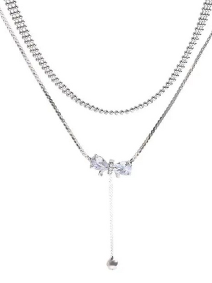 Double Layered Tassel Drop Silver Colour Anti Tarnished Nalecklace