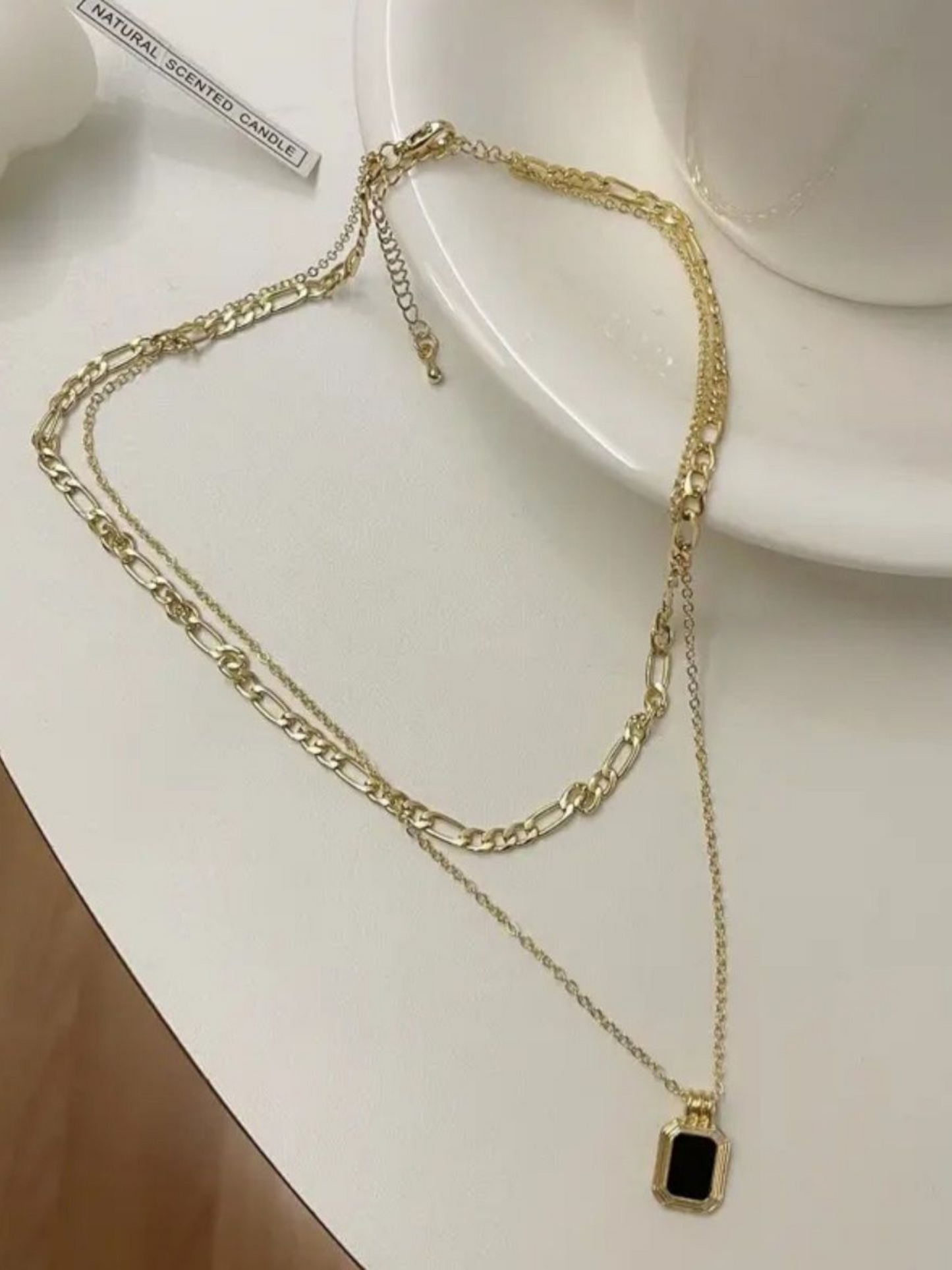 Double Layered Plate Pendant Golden Anti Tarnished Necklace