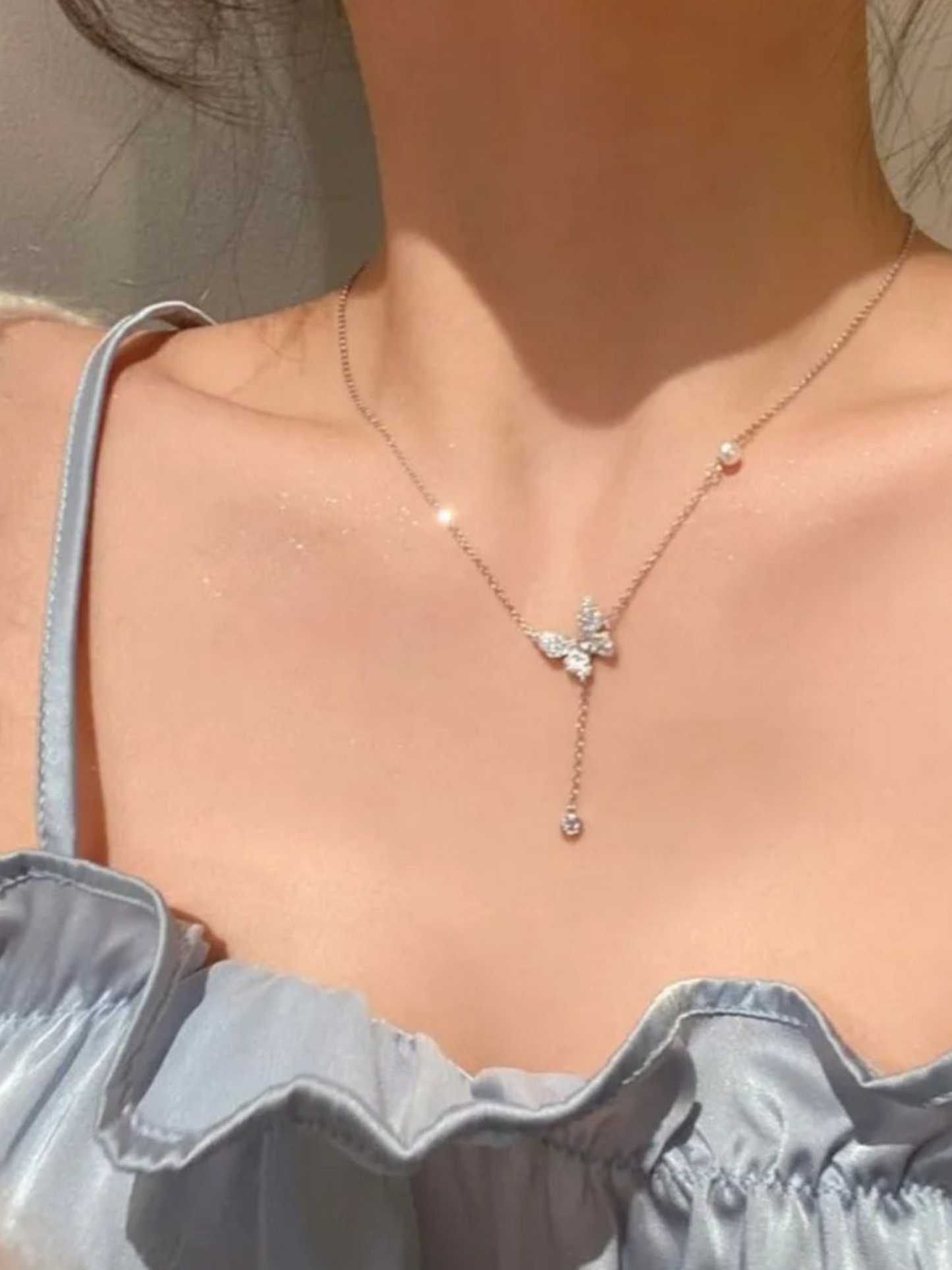 One Side Tassel Single Layer Anti Tarnished Butterfly Necklace