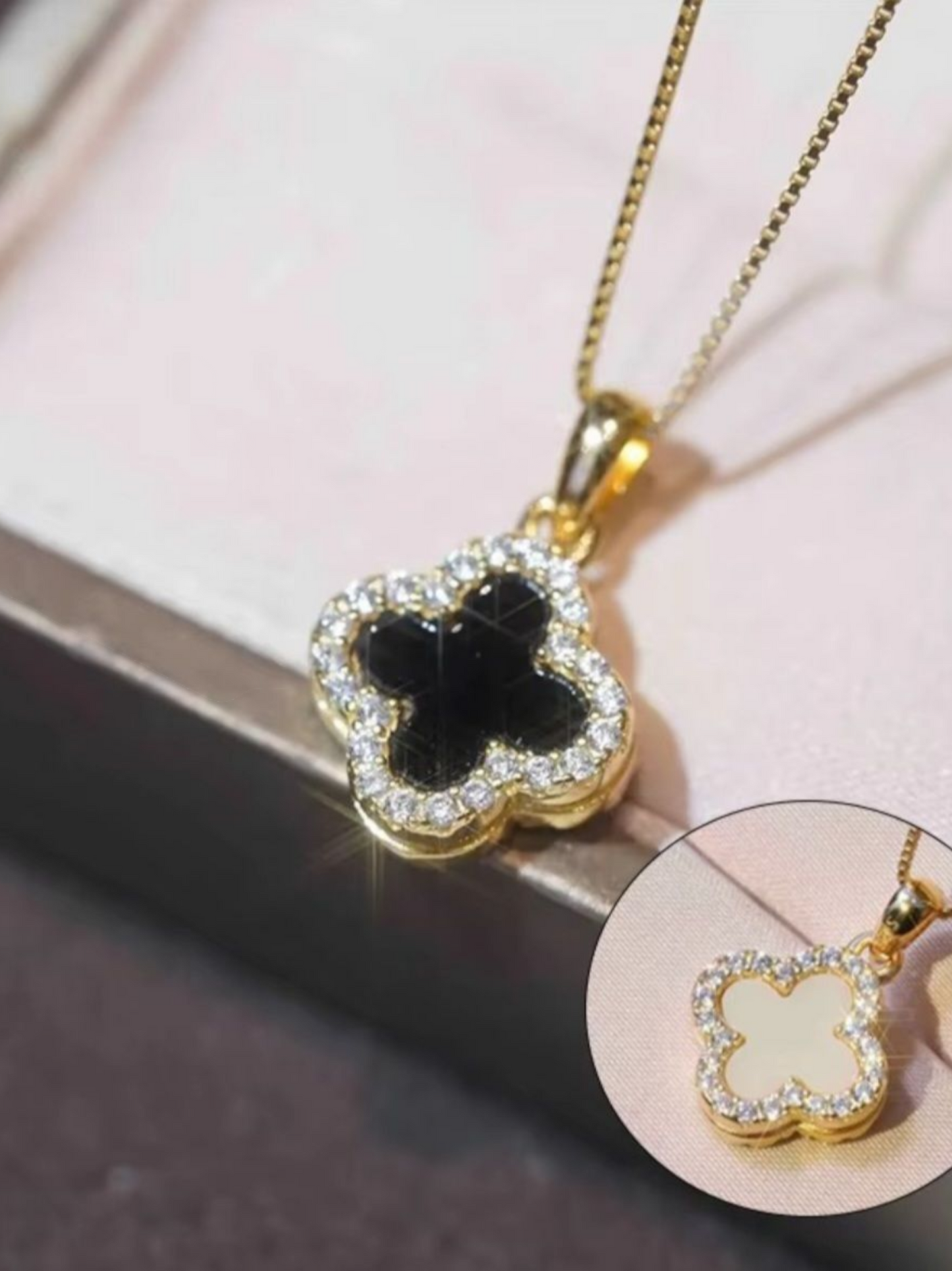 Lucky Charm Four Clover Leaf Black Pendant Trending Necklace