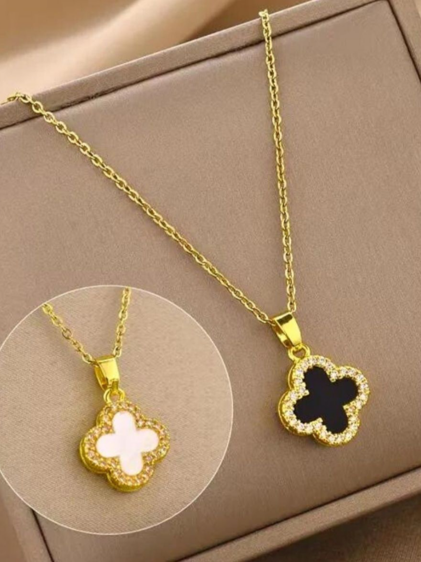 Lucky Charm Four Clover Leaf Black Pendant Trending Necklace
