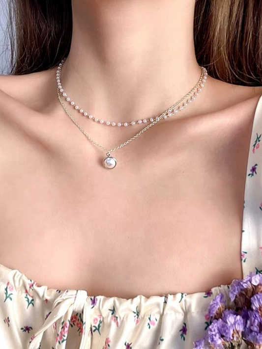 Double Layered Opal Pendant Anti Tarnished Necklace